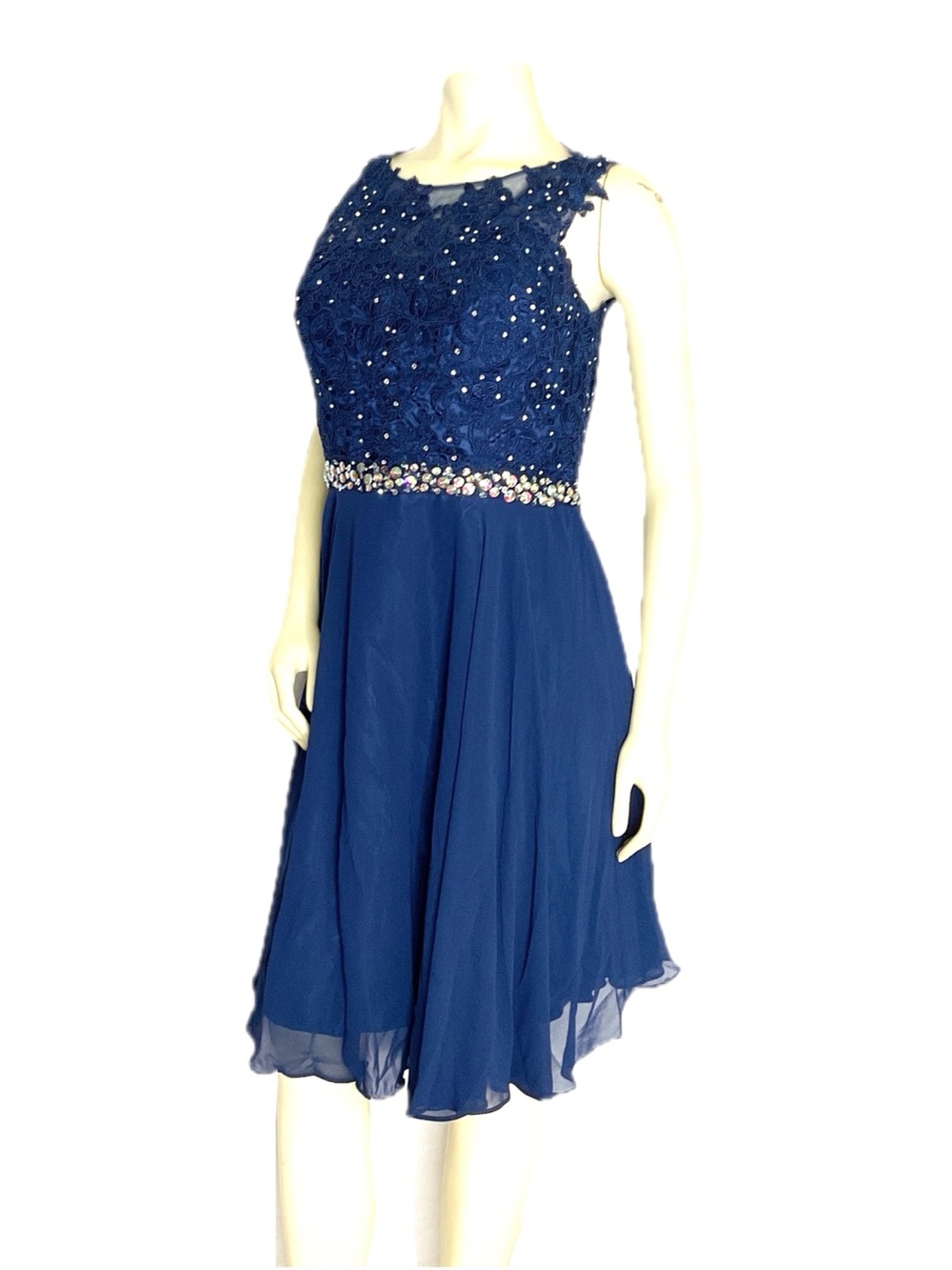 Elegant Navy Blue Sleeveless Dress Size Large